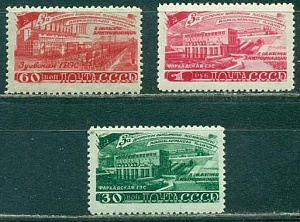 СССР, 1948, № 1298-1300,  Пятилетний План, Электрификация, 3 марки ** MNH